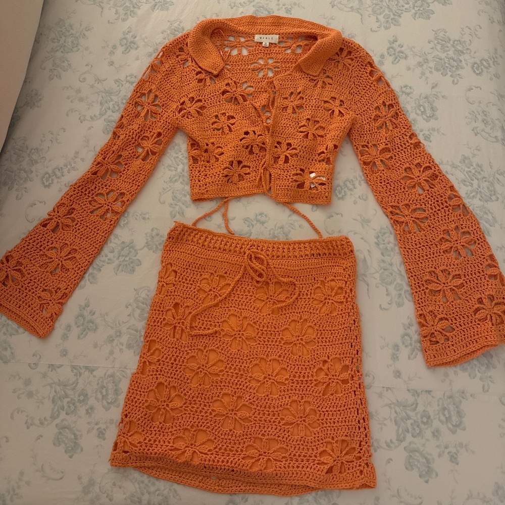 Mable clothing adorable orange crochet top and skirt